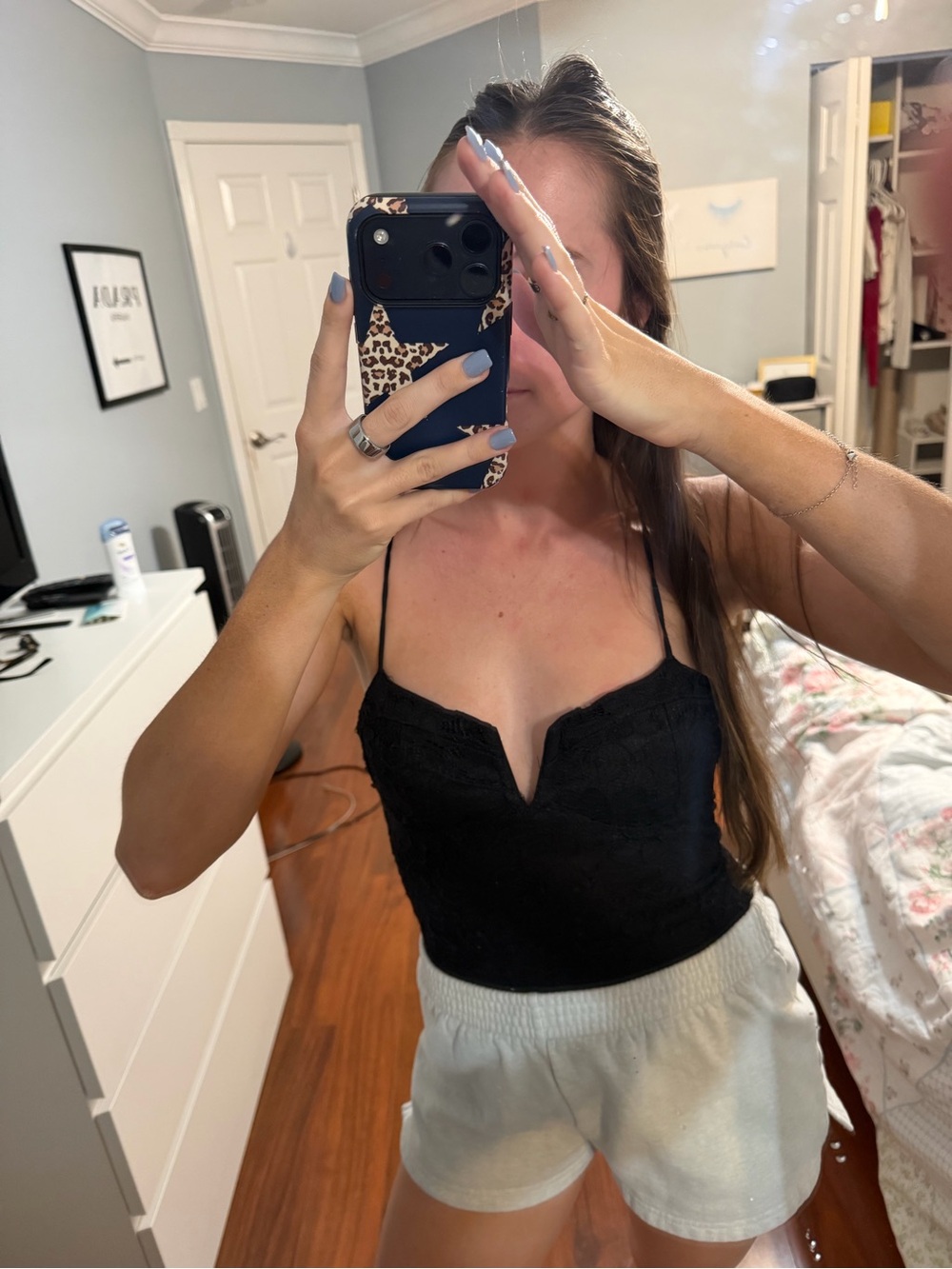 Forever 21 Black Lace Plunge V-Neck Bodysuit